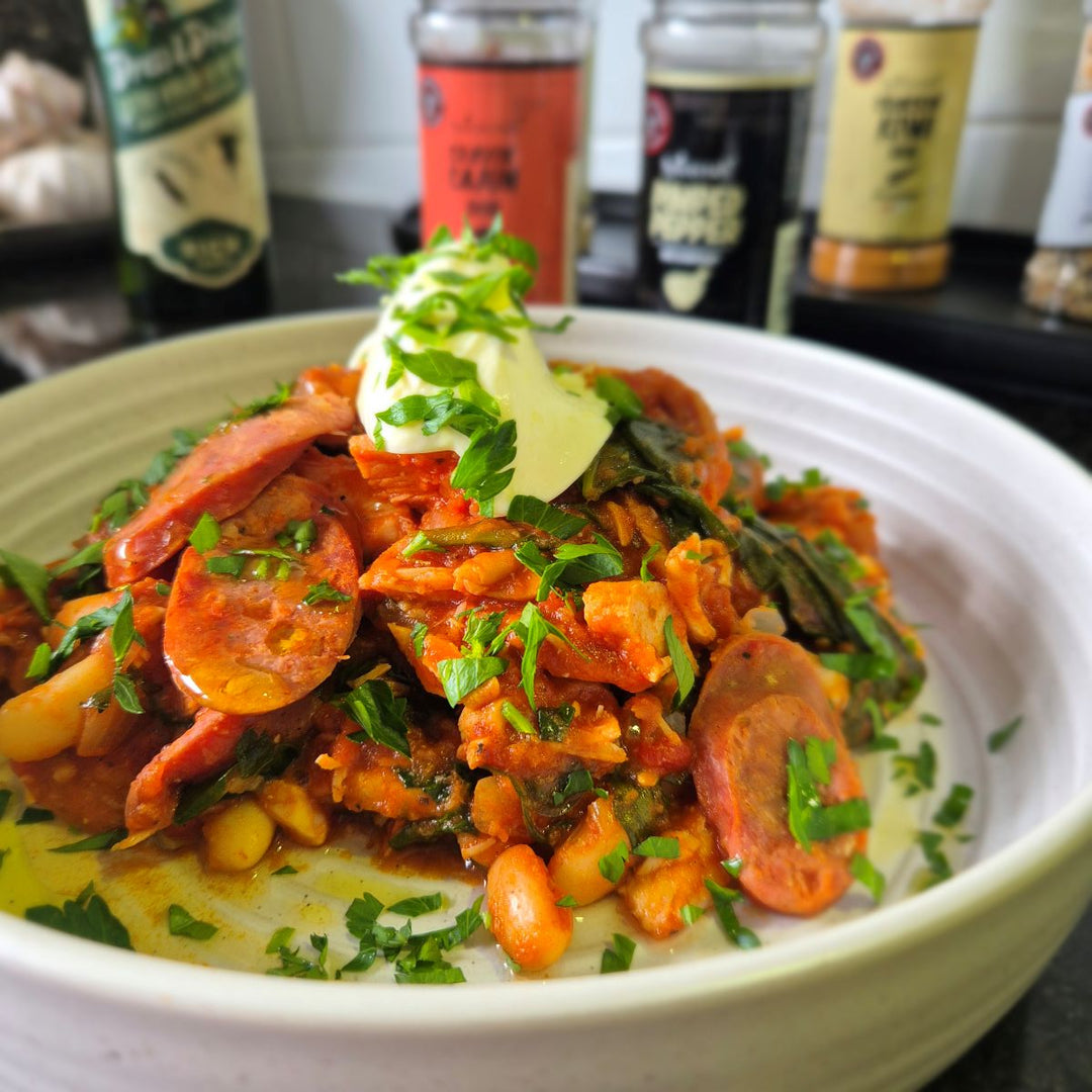 Smokey Cajun Chicken, Chorizo & White Bean Pot